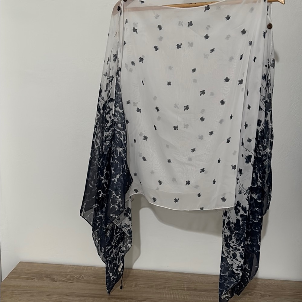 Blue and White Asymmetrical Wrap Skirt for Casual Wear
